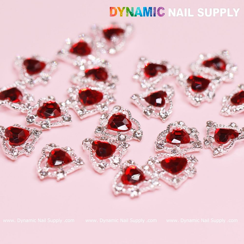 red heart rhinestone nail charms - 2