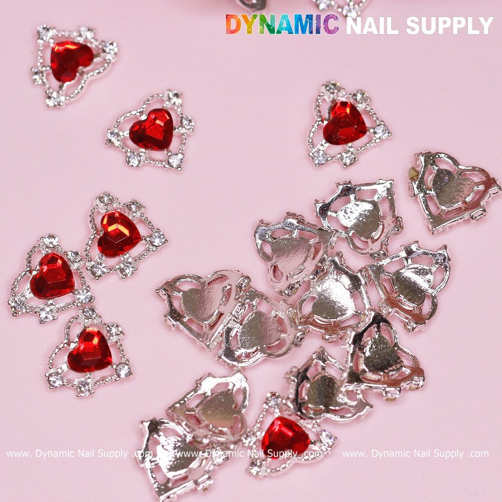 red heart rhinestone nail charms - 3