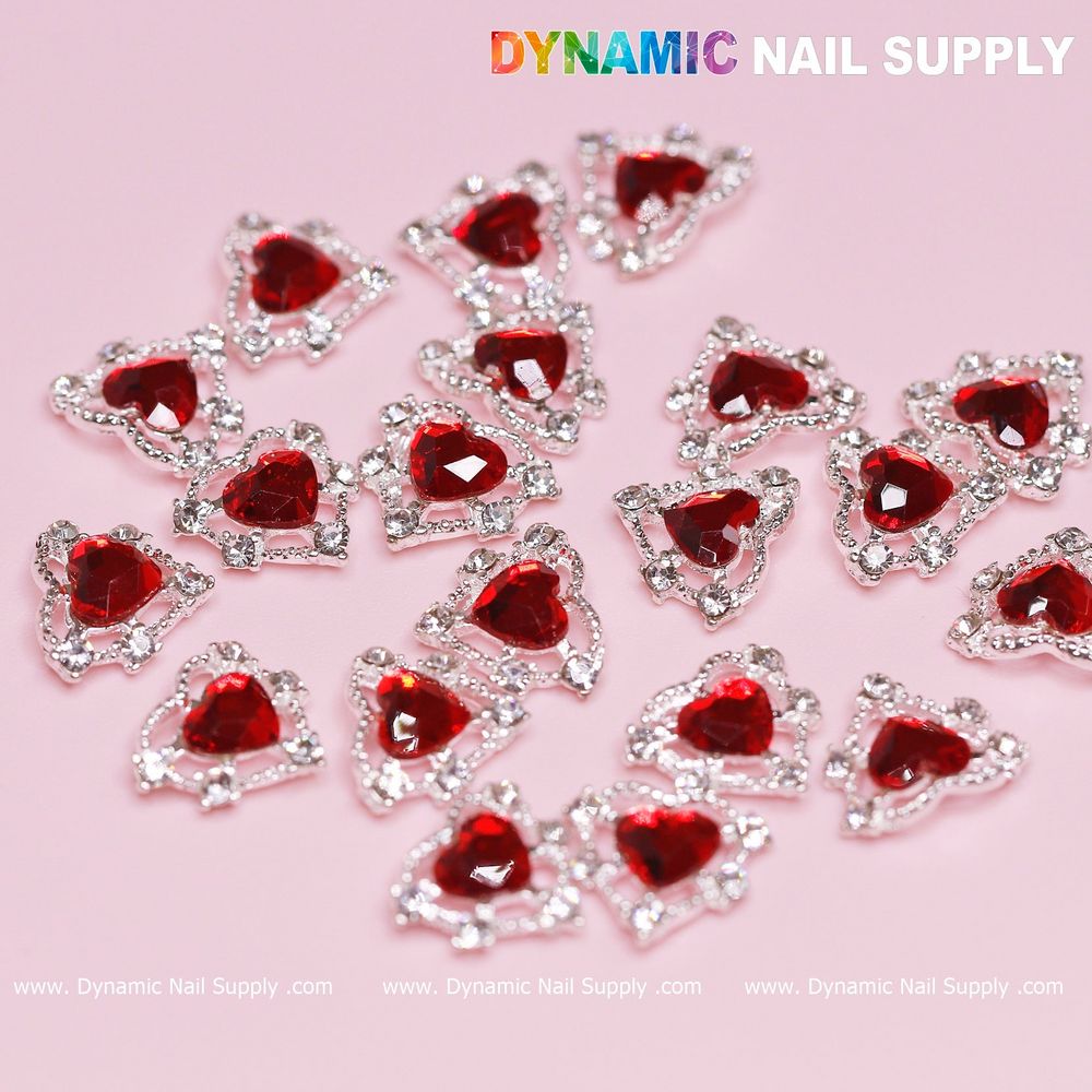 red heart rhinestone nail charms - 4