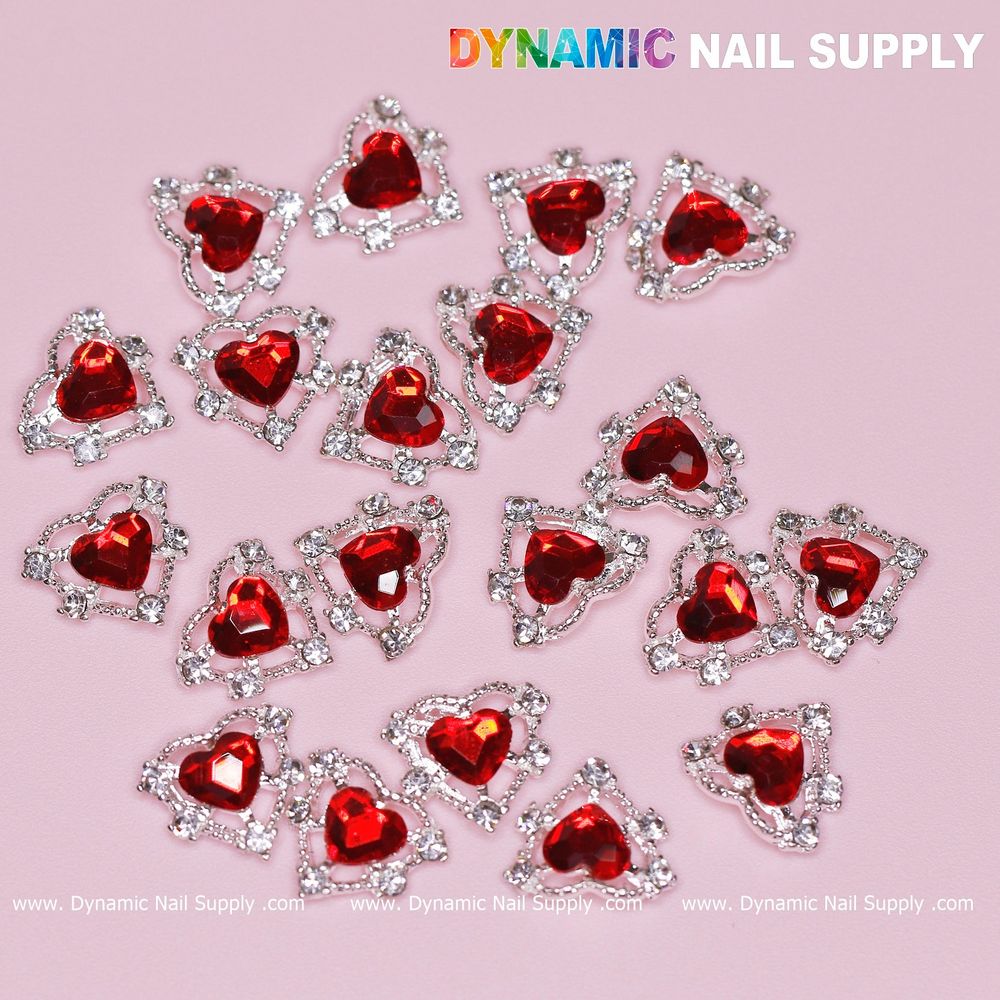 red heart rhinestone nail charms - 5