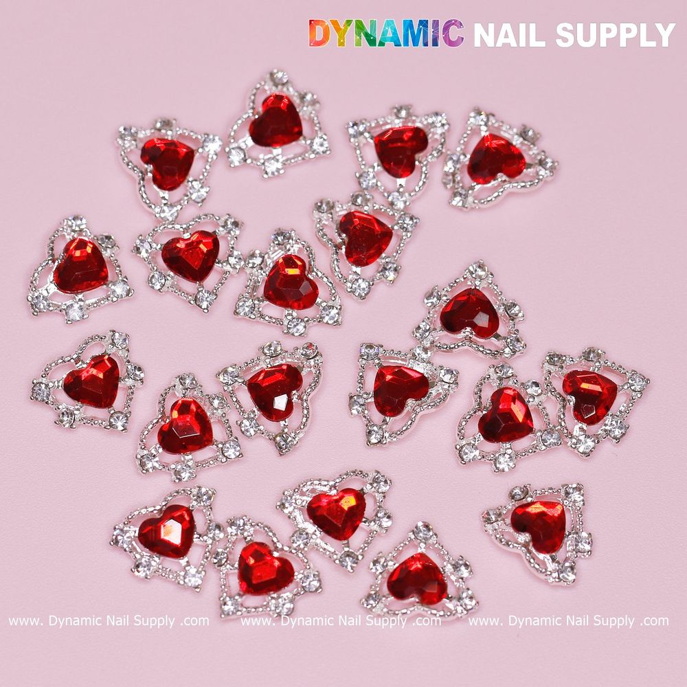 red heart rhinestone nail charms - 6