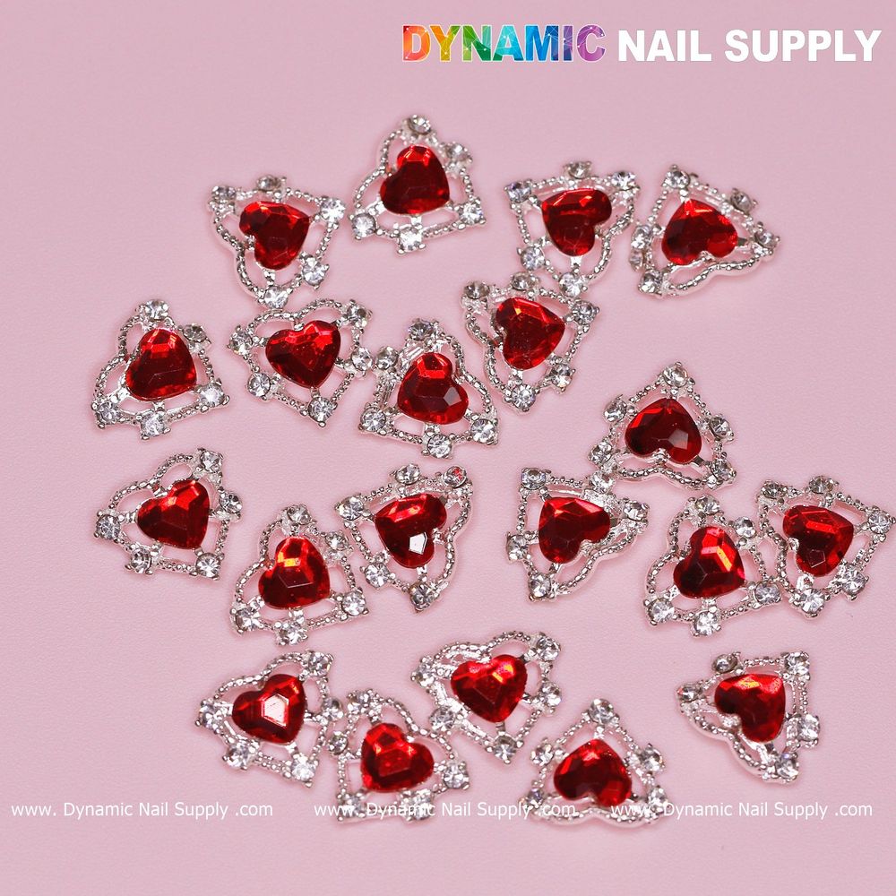 red heart rhinestone nail charms - 7