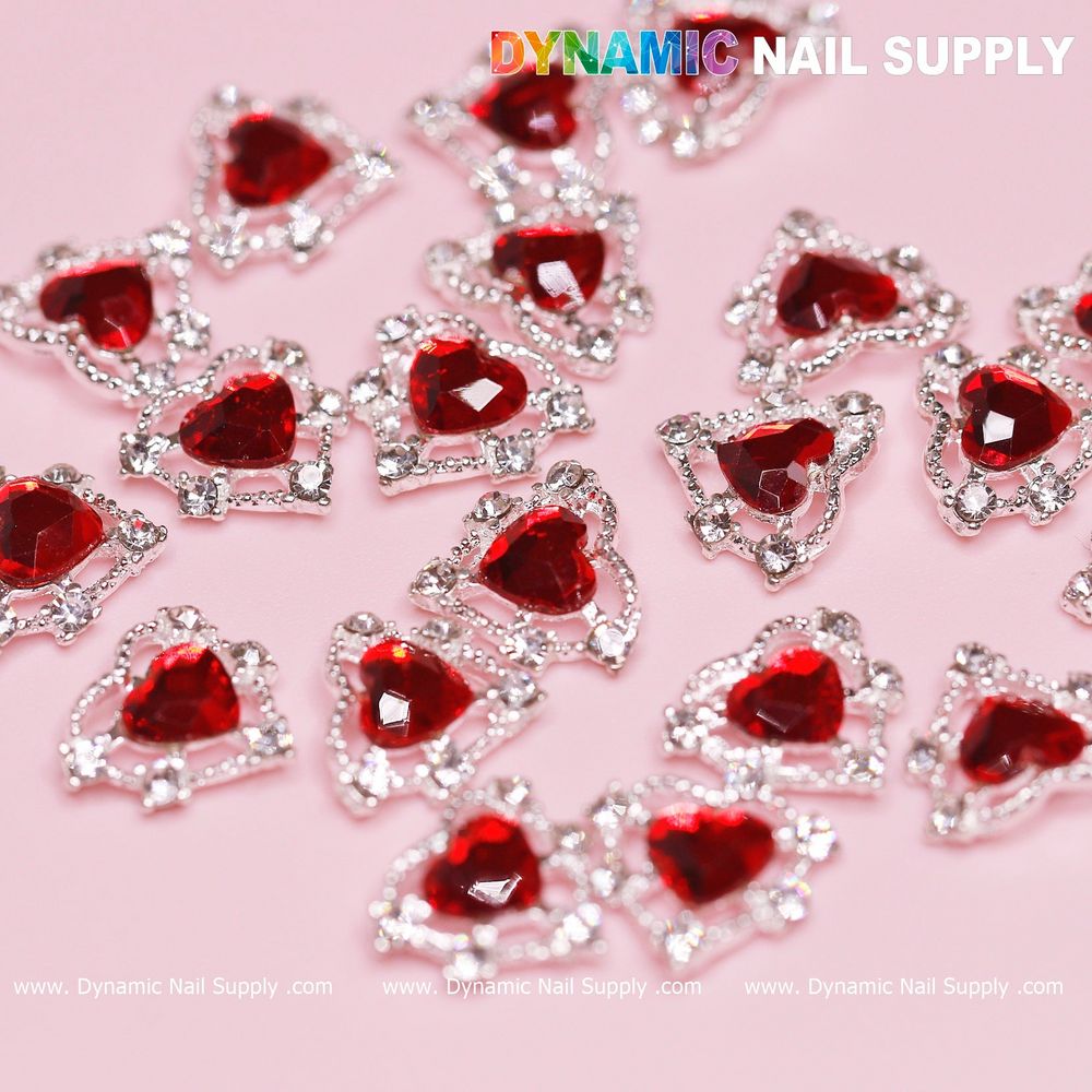red heart rhinestone nail charms - 8