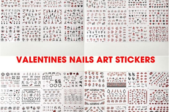 Valentines Nail Stickers Sheet — 12 Styles for Creative Nails